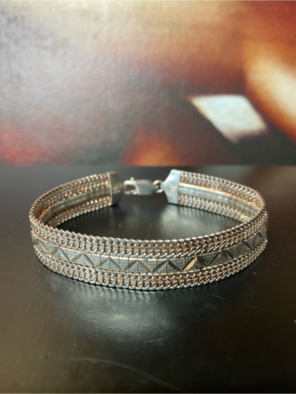 Sterling Silver Milor Italy Chevron Riccio Link Flat Chain Bracelet 16.6g